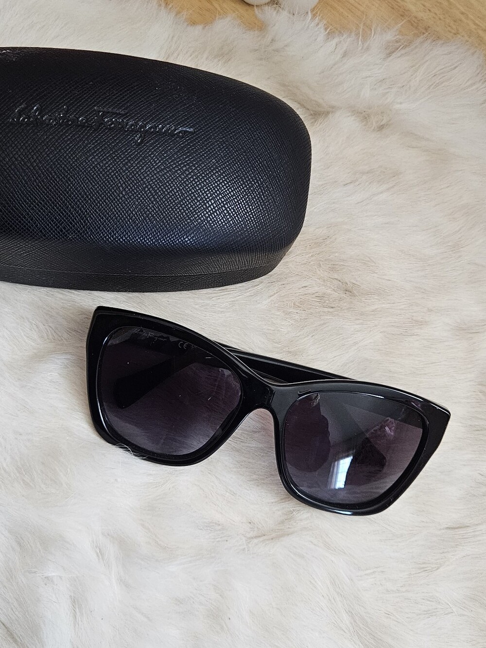Salvatore Ferragamo Black Square Cat-Eye Sunglasses